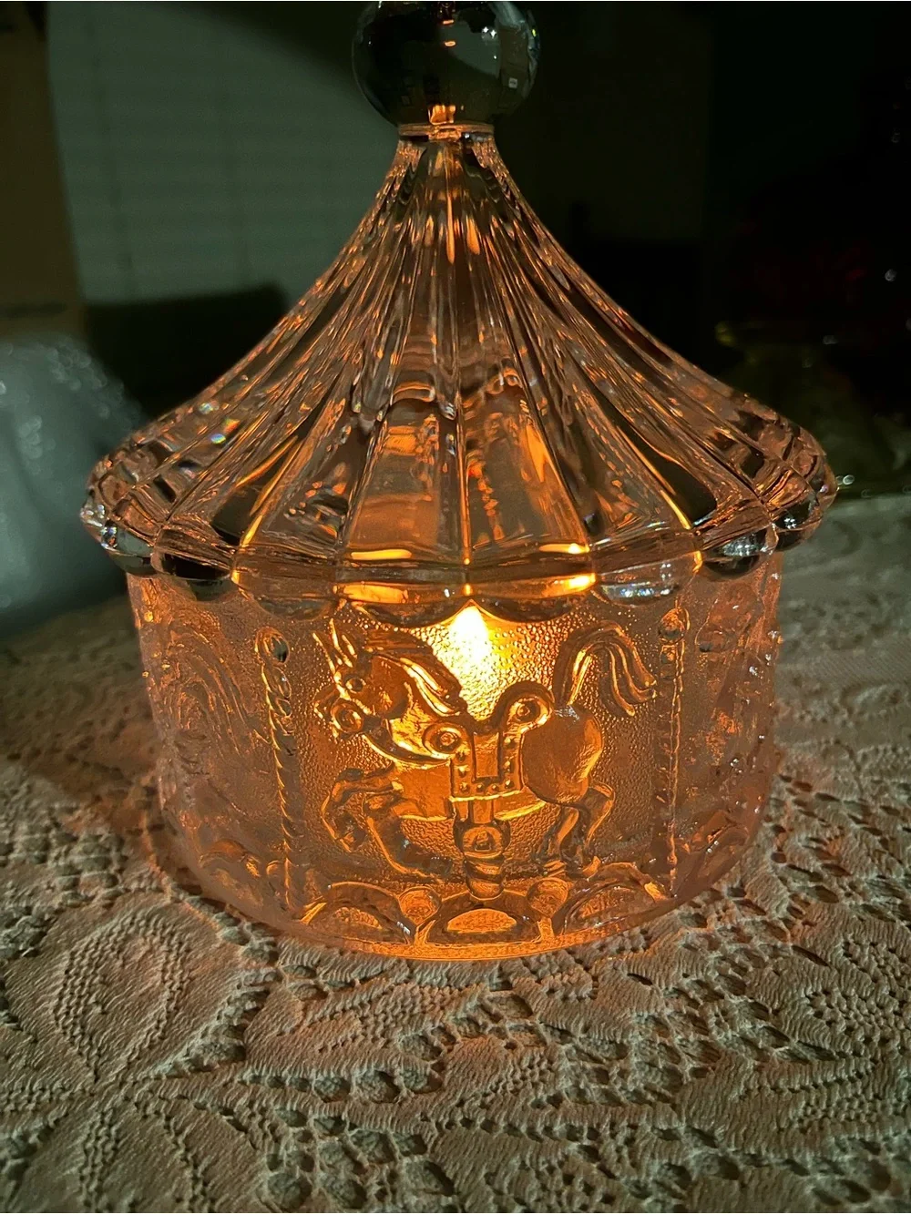 Vintage Goebel Carousel Circus Candy Dish Fairy Lamp Crystal Glass